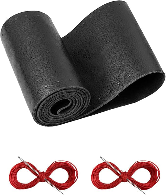 BELINOUS Leather Steering Wheel Cover Lace Up, Stitch on Steering Wheel Wrap, Universal Fit 13-20 Inch Car Truck Pickup Boat, A Whole Piece of Cowhide, DIY w/Needle Thread (Size L5, Black & Red)