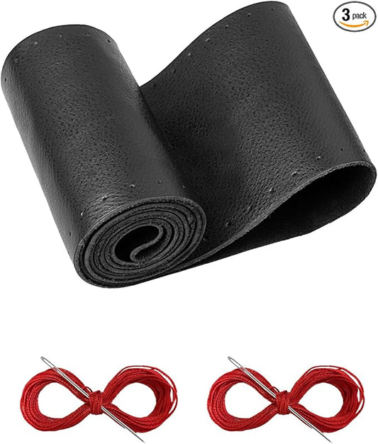 Belinous Leather Steering Wheel Cover Lace Up, Stitch on Steering Wheel Wrap, Universal Fit 13-20 Inch Car Truck Pickup Boat, A Whole Piece of Cowhide, DIY w/Needle Thread (Size XXL5, Black & Red)