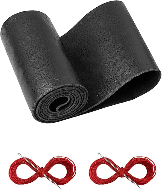 BELINOUS Leather Steering Wheel Cover Lace Up, Stitch on Steering Wheel Wrap, Universal Fit 13-20 Inch Car Truck Pickup Boat, A Whole Piece of Cowhide, DIY w/Needle Thread (Size XXL2, Black & Red)