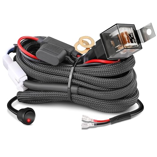Wiring Harness Kit 12AWG 1 Lead, Nirider 12V Heavy Duty Rocker Switch Relay Fuse Nylon Wiring Harness for LED Light Bars Fog Lights Work Lights Driving Offroad LED Pods Wire Kit for Truck UTV ATV Car