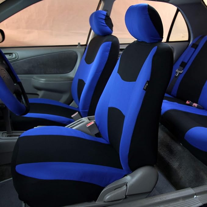 FH Group Universal Car Seat Covers Front Set for SUV Truck Sedan Vans | All-Purpose Cloth Seat Cover Set Airbag Compatible Washable Split Bench Protector Interior Upgrade - Blue