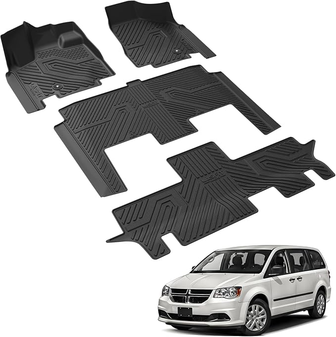 LASFIT Floor Mats for Dodge Grand Caravan 2008-2020/Chrysler Town & Country | Fit Stow 'n Go Only, 7 Seats Only, 3-Row Floor Liners, All Weather TPE, Full Edge Coverage