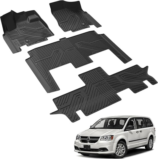 LASFIT Floor Mats for Dodge Grand Caravan 2008-2020/Chrysler Town & Country | Fit Stow 'n Go Only, 7 Seats Only, 3-Row Floor Liners, All Weather TPE, Full Edge Coverage