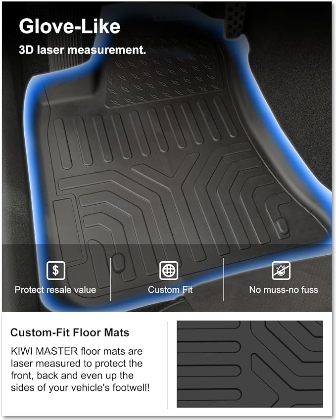 Kiwi Master Floor Mats for 2011-2023 Dodge Charger RWD/Chrysler 300 RWD | Custom Fit All Weather Car Mats, Heavy Duty TPE Floor Liners, Front & Rear 2 Row Set, Black