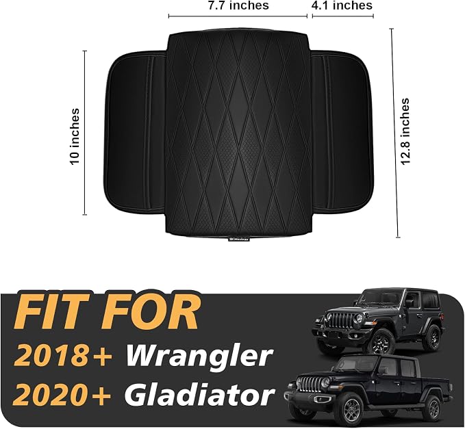 Muslogy Center Console Armrest Cover Fit for Jeep Wrangler JL 2018-2026 & Gladiator JT 2020-2026 Accessories, Comfort Armrest Pad Console Lid Cushion Vegan Leather 1-Inch Extra Thick