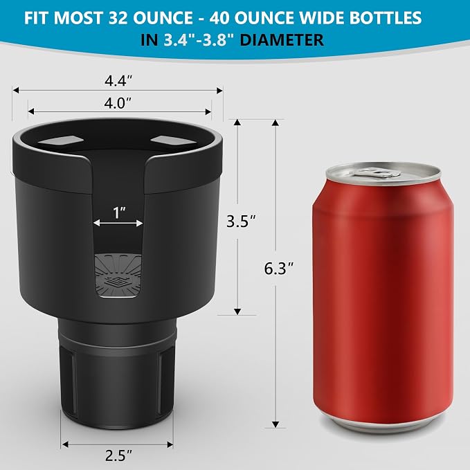Seven Sparta 2 Pack Car Cup Holder Expander with Offset Adjustable Base, Compatible with Hydro Flasks 32/40 Ounce, Compatible with Yeti Ramblers 20/26/30 Ounce, Other Bottles in 3.4"-3.8" (Black)