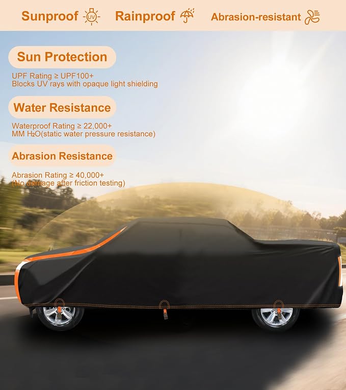 Truck Cover Heavy Duty 100% Waterproof Pickup Truck Cover All Weather Protection Rain UV Full Car Cover Universal Fit for Ford F150 Chevy Silverado Dodge Ram 1500 Fit Length Up to 242"