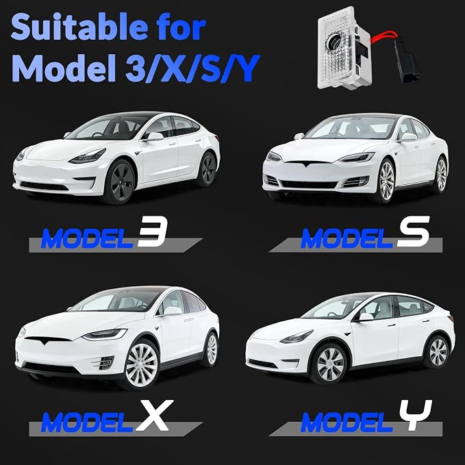 4 Pack Logo Puddle Lights Compatible - Model 3 Y S X HD Door Logo Projector Lights with Extension Cable for Secure Fit Ultra Bright Never Fade Welcome Lamp Car Accessories Only Letters