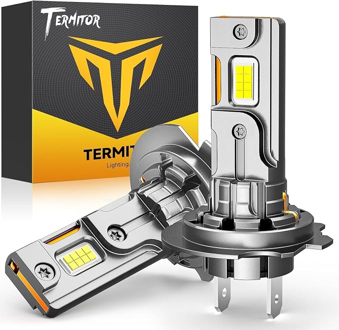 Termitor Upgraded H7/H7LL Light Bulbs, 80,000LM 1200% Ultra-Bright, 70K+ Hours Lifespan, No Flickering Error, 6500K White, 1:1 Original Size, 98% Vehicle Models Compability, Plug-N-Play, Pack of 2