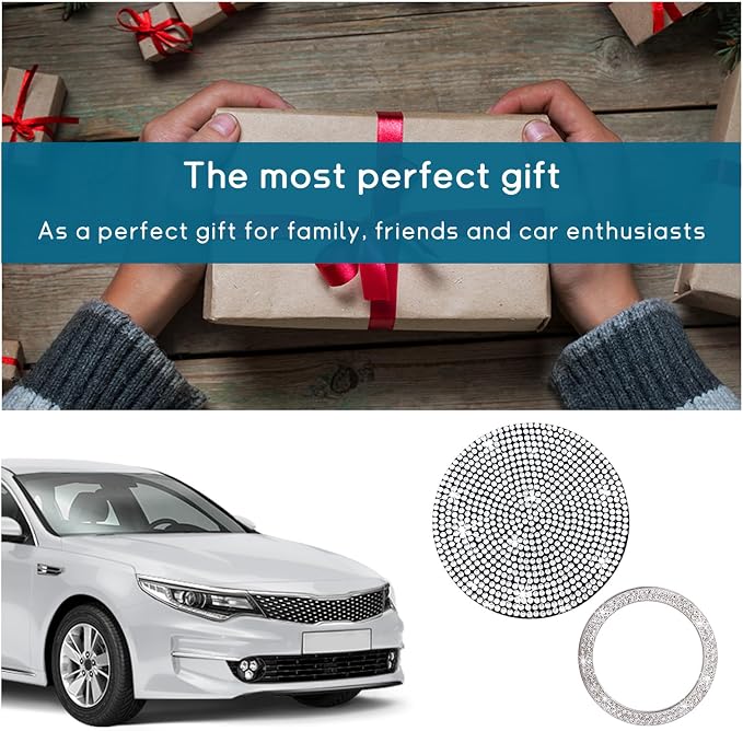 Ziciner 2 Pack Bling Car Cup Holder Coaster, Anti-Slip Auto Insert Coaster with Start Stop Button Cover, Universal Shiny Crystal Vehicle Interior Accessories for Women and Girls (White)