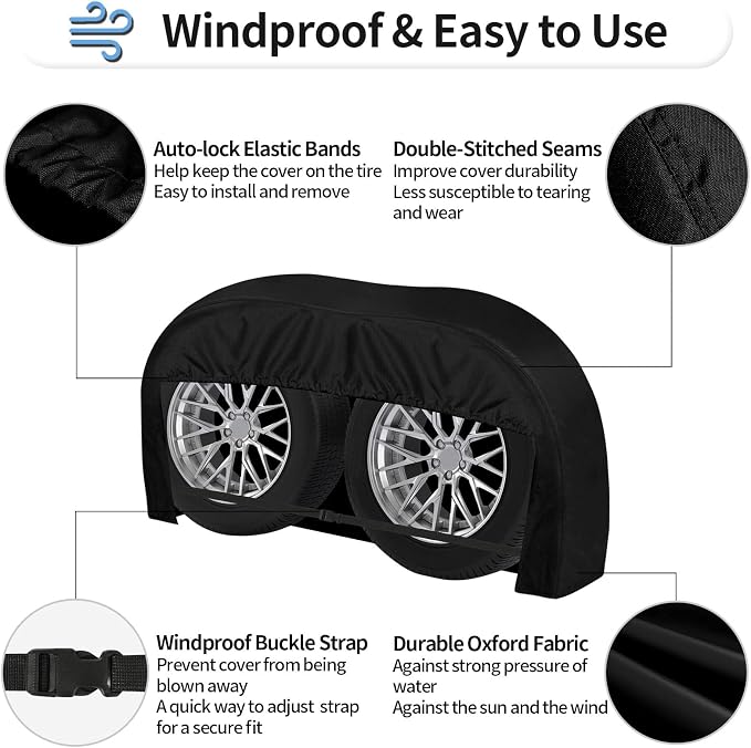 OutdoorLines Waterproof RV Tire Covers Dual Axle Cover | 2 Packs Black RV Wheel Covers Fit 27"-30" Diameter Double Wheels,Tire Covers for Trailers Camper Trucks Cars Jeeps Vans
