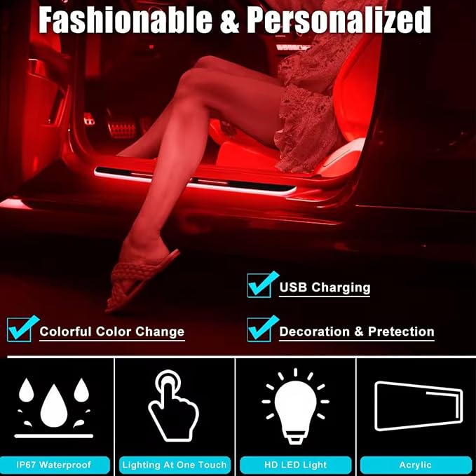 2 Pcs LED Door Sills for Car Magnetic, Personalized LED Car Door Sills, Waterproof Cars Pedal Lights, Auto-Sensing Welcome Lights, Custom Logo or Text, Fit for All Cars and Trucks
