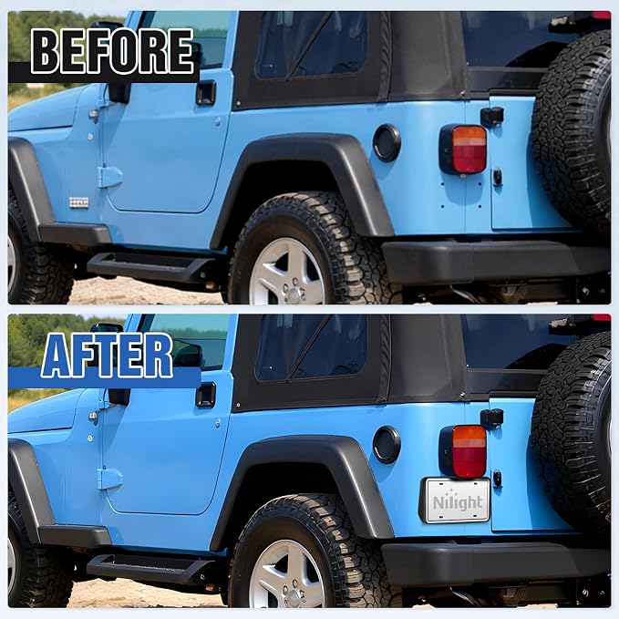 Nilight Rear License Plate Frame Holder Bracket for 1997 1998 1999 2000 2001 2002 2003 2004 2005 2006 Jeep Wrangler TJ Accessories Replace #55174994 Plastic License Plate Mounting Black