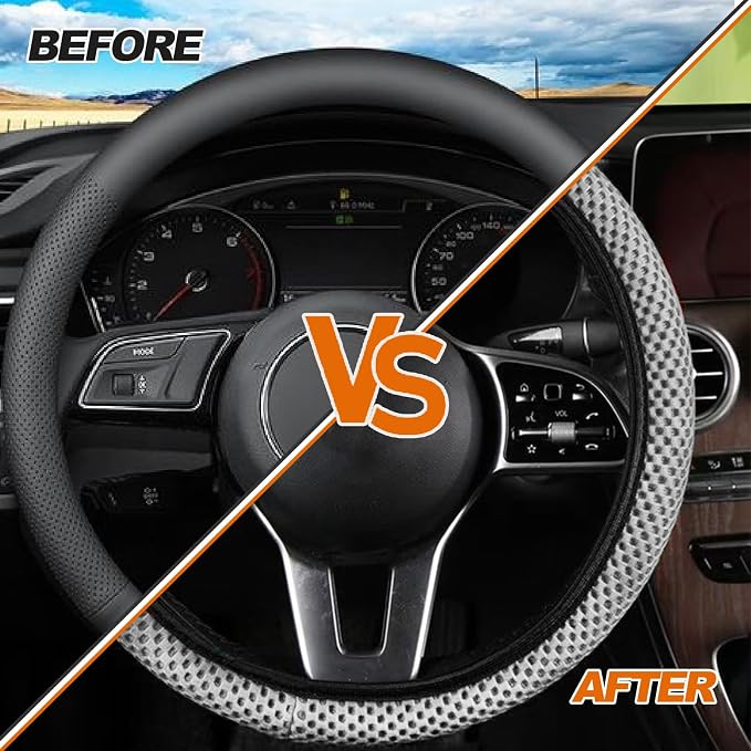 Car Elastic Stretch Steering Wheel Cover, Universal 15" Automotive Steering Wheel Protector, Microfiber Ice Silk, Breathable, Anti-Slip, Easy Carry, Car Accessories for Cars/SUVs/Vans/Truck (Grey)