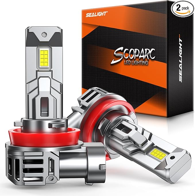 SEALIGHT H11 Bulbs with 6500K White Light,40000LM Super Bright, 1:1Mini Design H16 Fog Light Bulbs,3 Mins Plug-N-Play, Pack of 2