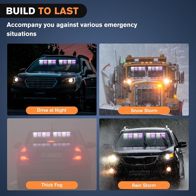 Nilight 32LED Purple White Emergency Dash Strobe Lights with Controller Suction Cups Warning Hazard Interior Front/Rear Windshield Deck Split Light Bar for Truck Construction Vehicle