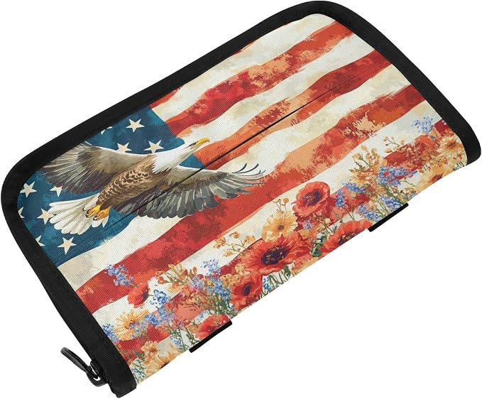 Car Visor Tissue Holder Mask Holder for Car, Car Tissue Box Sun Visor Napkin Holder Car Visor Accessories Adjustable Straps Reusable Durable Easy to Install Patriotic Eagles Poppy Wildflowers