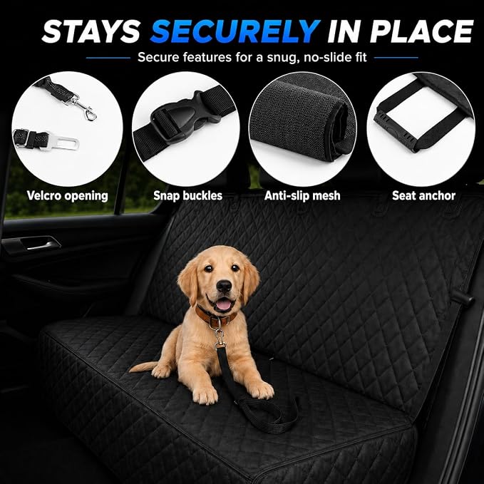 Dog Car Seat Cover & Protector, Pet Back Seat Cover for Cars & SUVs, 62" | Waterproof rear seat cover for dogs, kids & baby boys; fits large SUV & trucks and protects seats from fur & spills.