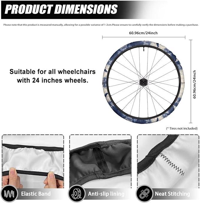 Tie Dye Butterfly Wheelchair Wheel Covers 2 Pack Wheelchair Tyre Covers Neoprene Wheel Cover for Transport Wheelchair Wheels, 24 Inch