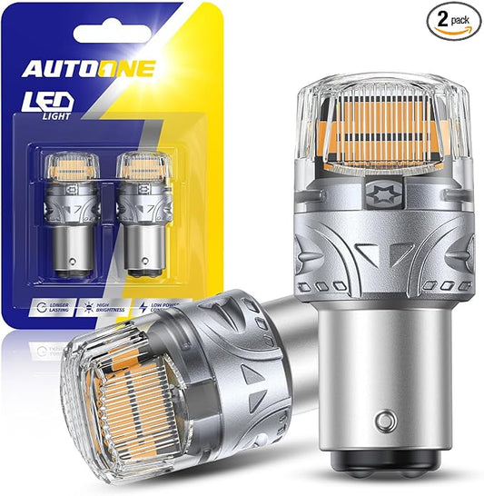 AUTOONE Upgraded 1157 LED Bulb Amber Yellow, 700% Brighter 1157A 2057 2357 7528 BAY15D LED Replacement with Projector for Blinker Turn Signal Tail Brake Parking Marker Running Lights, Pack of 2