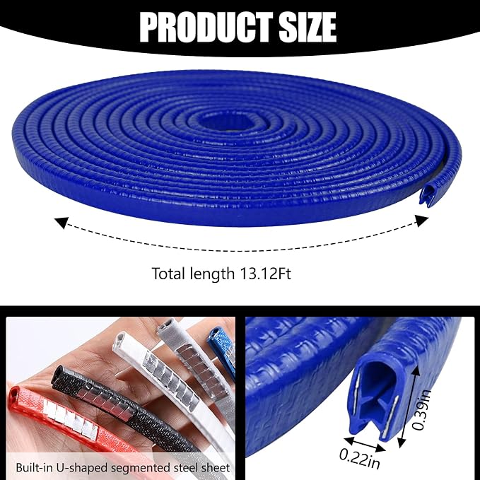 Wuyaoyao 13.1Ft (4M) Car Door Edge Guards, Rubber U Shape Automotive Door Entry Guard Protector Strip, No Glue Required, Universal Vehicle Doors Edge Trim, Exterior Car Accessories (Blue, 13.1FT)