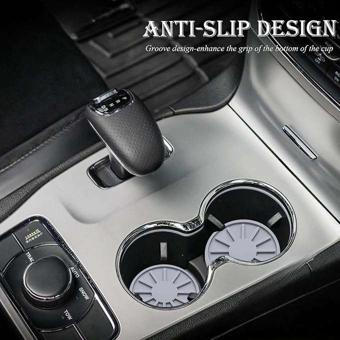 2-Piece Non-Slip Car Cup Holder Coaster – 2.75 Inch Auto Insert, Universal Fit for Cars & SUVs – Durable & Easy to Clean Drink Mat (Gray)