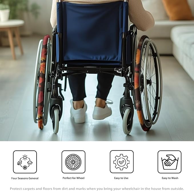 Wheelchair Wheel Covers Maple Leaf Pattern 2 PCS Wheelchair Tyre Covers Neoprene Wheel Cover for Transport Wheelchair Wheels Thanksgiving Day Decorations