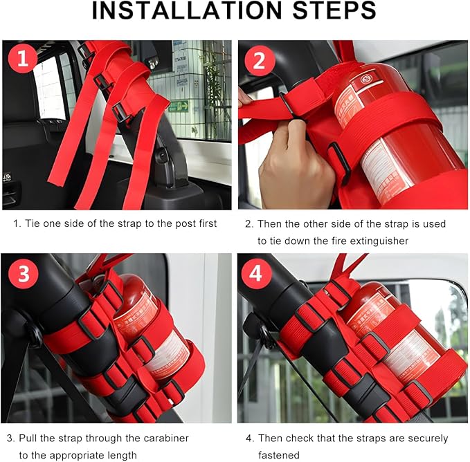 Ohleats Roll Bar Fire Extinguisher Holder, Adjustable Fire Extinguisher Mount Strap with American Flag Pattern, Car Accessories Fixed Belt for Wrangler JK JKU TJ CJ (No Pattern, Black, 2 PCS)