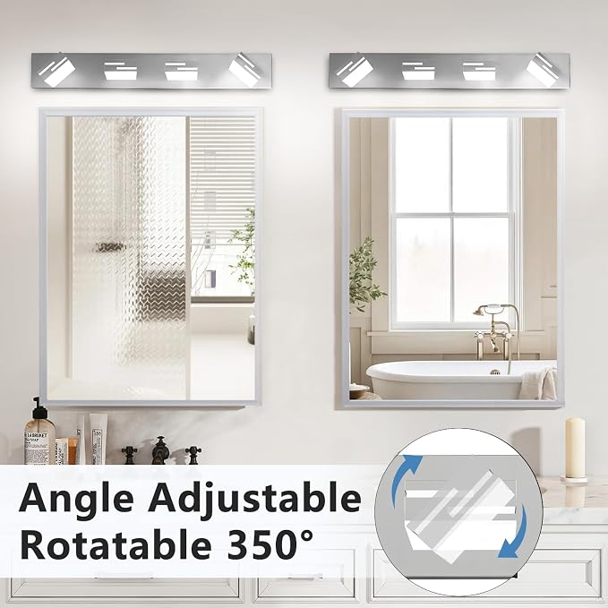 LED Modern Bathroom Vanity Light Fixtures, Dimmable Chrome Vanity Lights for Bathroom Lighting Fixtures Over Mirror, with 360° Rotatable Heads 4-Light 30-inch (Cool White 6000K)
