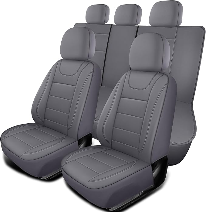 HChengkikz Car Seat Cover, Waterproof Faux Leather (Gray) | Car Seat Protectors, Quilting, Easy to install, Airbag Compatible, Universal Fit for Most Suvs, Trucks, SUVs