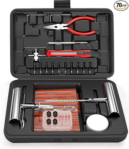 ORCISH Heavy Duty Tire Plug Kit - 70pcs All-in-One Universal Tire Repair Kit for Tubeless Flats, Emergency Tire Patch Kit for Car, Truck, SUV, ATV, Motorcycle, Trailer & RV