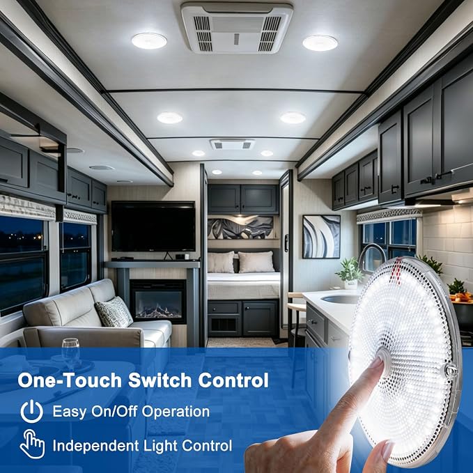 Linkstyle 12V RV Interior Lights, 4PCS LED Dome Lights,1000LM Interior Lamp | 8000K pure white, 12-85V wide voltage, built-in switch, aluminum base, for car van truck boat yacht