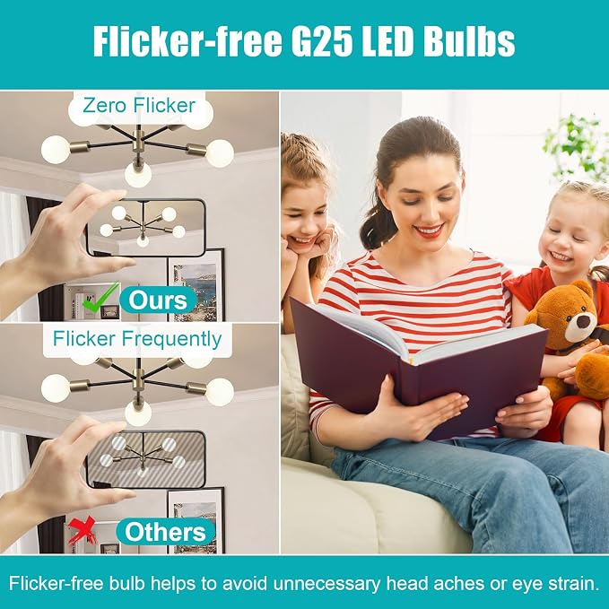 12 Pack Vanity Light Bulbs for Bathroom, 4000K Natural Daylight E26 Base Round LED Globe Bulb, 60W Equivalent, G25 Bathroom Light Bulb for Makeup Mirror, 120V, CRI85+, 500LM, Non-dimmable