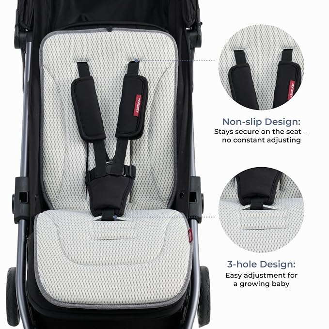 Momcozy Reversible Stroller Seat Liner, Water-Resistant & Easy Clean Side, Breathable & Comfortable Mesh Side, Universal 3-Hole Adjustable Design, All-Season Cushion Pad for Strollers, Carriages