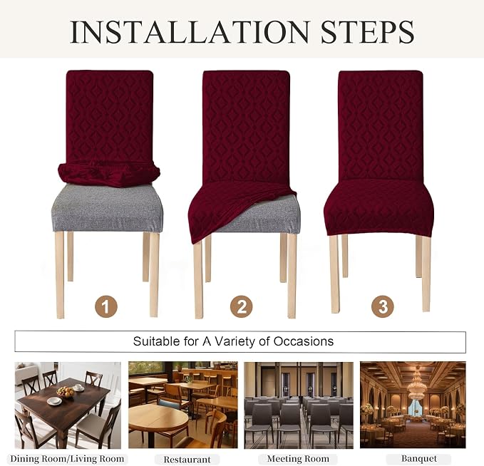 Genina Waterproof Chair Covers for Dining Room Set of 2, Removable Washable Chair Slipcover Protectors, Wine Red