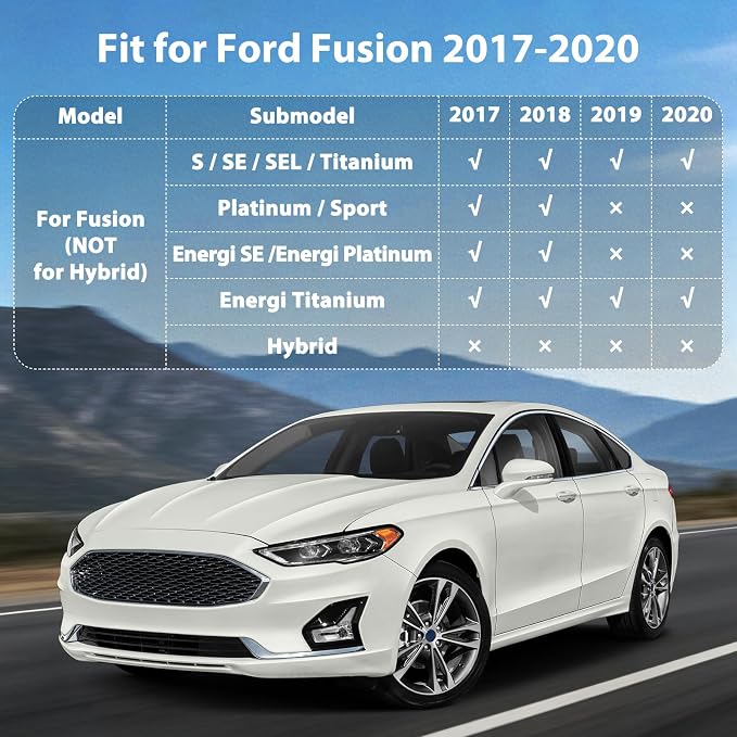 Floor Mats & Cargo Liner for Ford Fusion 2017 2018 2019 2020 (NOT Hybrid) | All Weather TPE Floor Liners Custom Fit Fusion Heavy Duty Car Mats 1st & 2nd Row & Trunk Mat Accessories Black