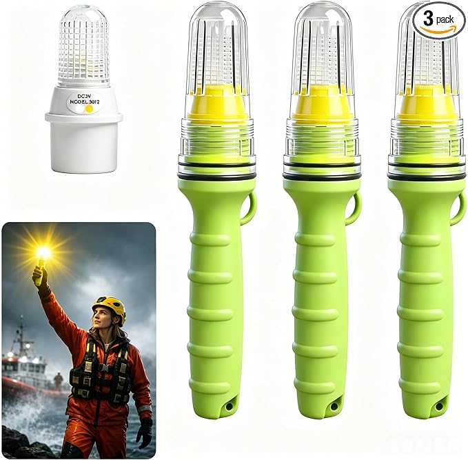 Premium Boat Flares Coast Guard Approved-Waterproof Marine Flares Emergency Visibility Kit for Fishing Boat, LED Roadside Flares&Throwable Flotation Device Compatible (Yellw)