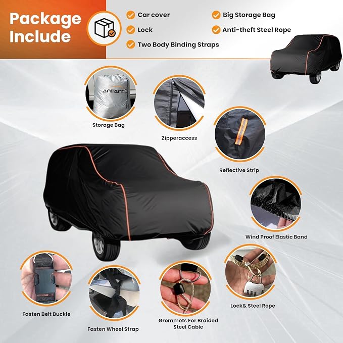 Super Lightweight Large Car Cover,Winter Snow Large SUV Cover Waterproof All Weather UV Rain Protection Full Exterior Covers Fit SUV 201" to 215"