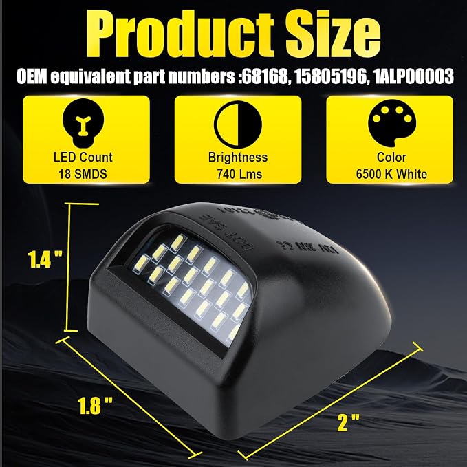 BFXM 2 PCS License Plate Light, 6500K White Lamp Assembly Replacement | Full LED Tag Lights, Compatible for Chevy Silverado 1500 2500 3500 Suburban Tahoe GMC Sierra Yukon XL for Escalade
