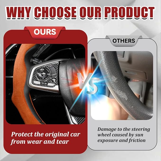 Car Steering Wheel Cover, Soft Brethable Suede Non-Slip Vehicle Steering Wheel Protector, Comfortable Sporty Auto Interior Protection Accessories, Universal for Truck SUV Van (Orange)