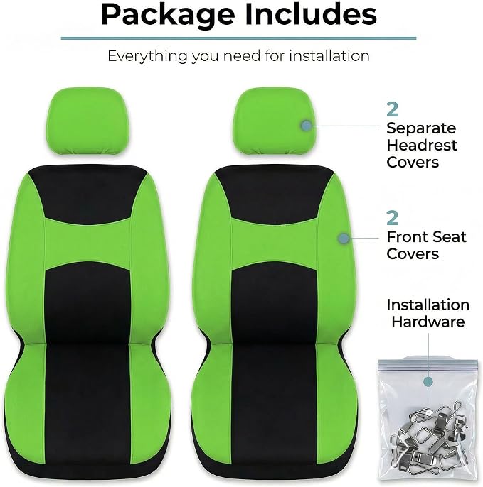 FH Group Universal Car Seat Covers Front Set for SUV Truck Sedan Vans | Waterproof All-Purpose Cloth Seat Cover Set Airbag Compatible Washable Split Bench Protector Interior Upgrade - Green