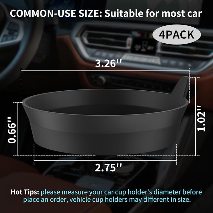 ME.FAN Car Cup Coasters [4 Pack] Silicone Cars Coasters - Universal Non-Slip Recessed Interior Accessories - Cup Holder Inserts Black