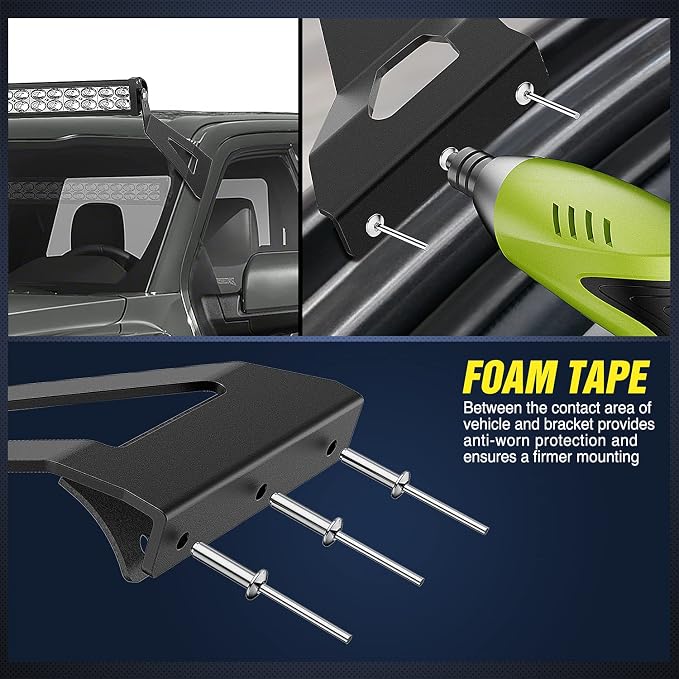 Nilight 2PCS 52 inch Curved LED Light Bar Bracket at Upper Windshield Roof Cab for 2004-2018 Ford F150 & SVT Raptor