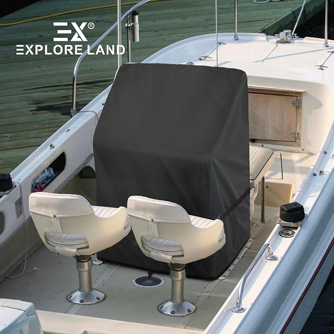 Explore Land Waterproof Boat Center Console Cover Fade Resistant 600D Marine Grade Fabirc Size up to 40" W x 30" D x 44" H, Black