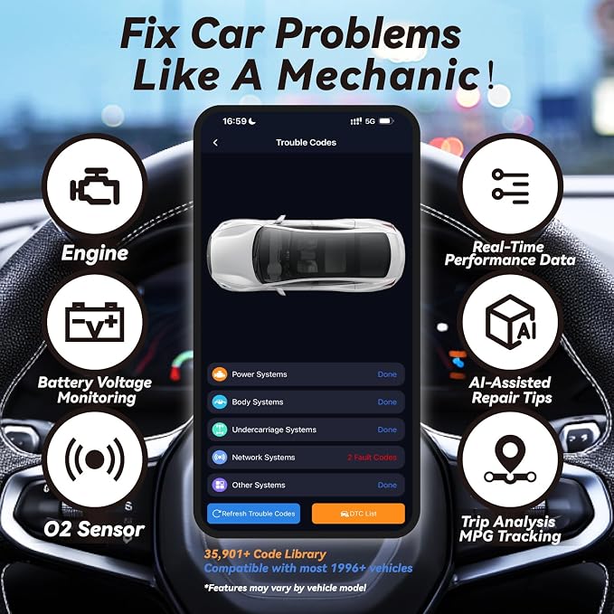 OBD2 Scanner Bluetooth Diagnostic Tool with Compatible for iOS & Android, OBD II Scanner Car Code Reader for Vehicles - No Subscription Fee - Fit for All OBDII Protocol Cars 1996+