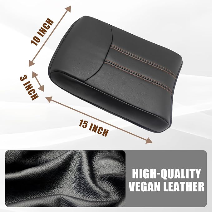 Muslogy Center Console Armrest Cover Fit for Honda Pilot 2023-2026, 2024-2026 Ridgeline/Passport Accessories, Comfort Armrest Pad Console Lid Cushion Vegan Leather Regular Thick(Black/Orange Trim)