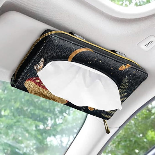 PU Leather Sun Visor Tissue Holder Moon Mushroom Car Visor Accessories Car Sun Visor Tissue Box Holder Mask Holder for Car Fits Sedans Vans Trucks