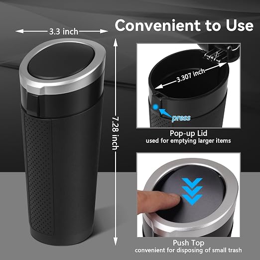 Car Trash Can Bin with Lid - Mini Car Garbage Can Cup Holder-Silver Small Leakproof Vehicle Trash Garbage Can Bin-Automotive Car Organizers and Storage for Back Seat SUV Truck Accessories