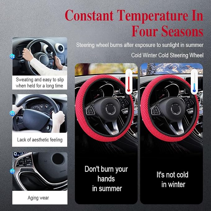 HAOBO Elastic Stretch Steering Wheel Cover, 15 Inch Automotive Steering Wheel Cover, Comfy Breathable Stretch Steering Wheel Protector, Ice-Silk Cloth Polyester Steering Wheel Cover for Men Women