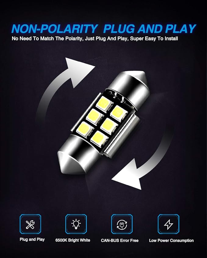 Marsauto DE3175 LED Bulb 31mm Festoon LED Bulbs White 1.2inch Super Bright 300LM 6500K 2835SMD 3175 DE3021 3022 3021 for Car Interior Dome Map License Plate Lights RV Interior Lighting Pack of 4